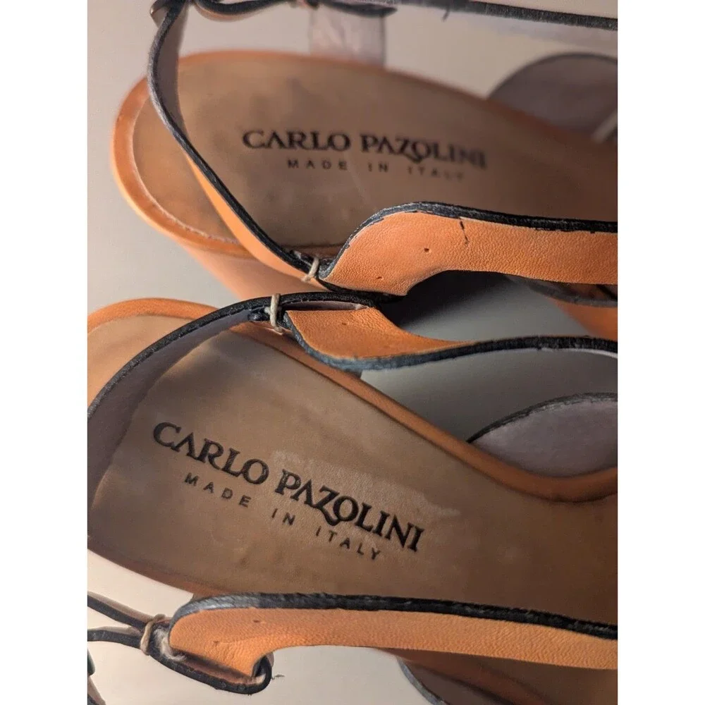 Carlo Pazolini 8 Tan‎ Leather Strappy Wedge Heels Platform Sandals Woodgrain